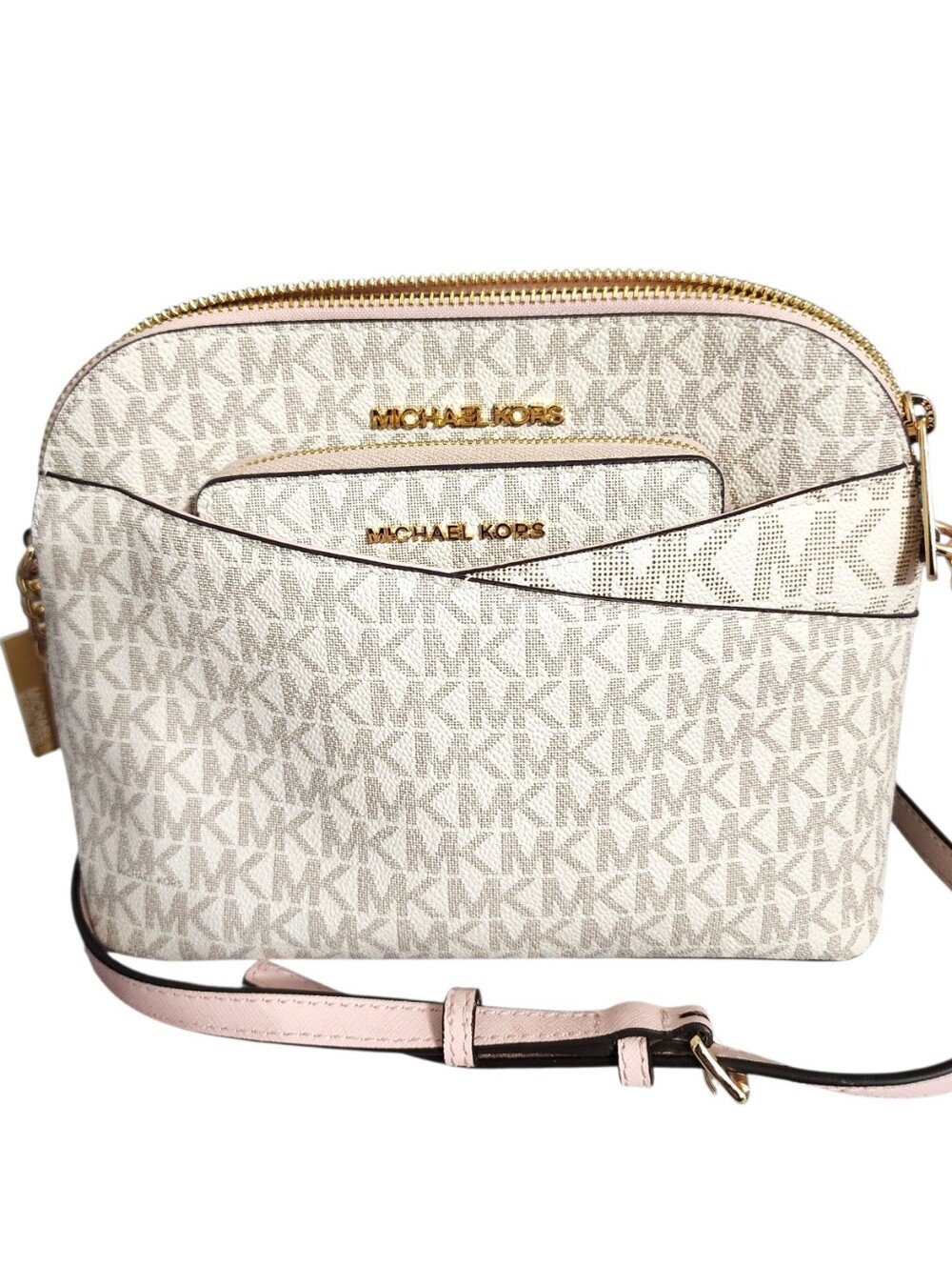 Michael Kors Jet Set Travel Signature Dome Powder Blush Crossbody Bag & Wallet - Picture 13 of 15